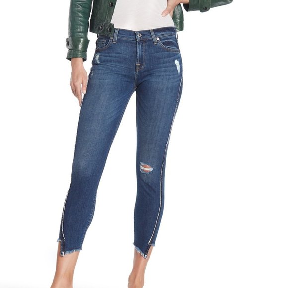 7 For All Mankind Denim - 7 For All Mankind Mid Angle Raw Hem Skinny Jean 26